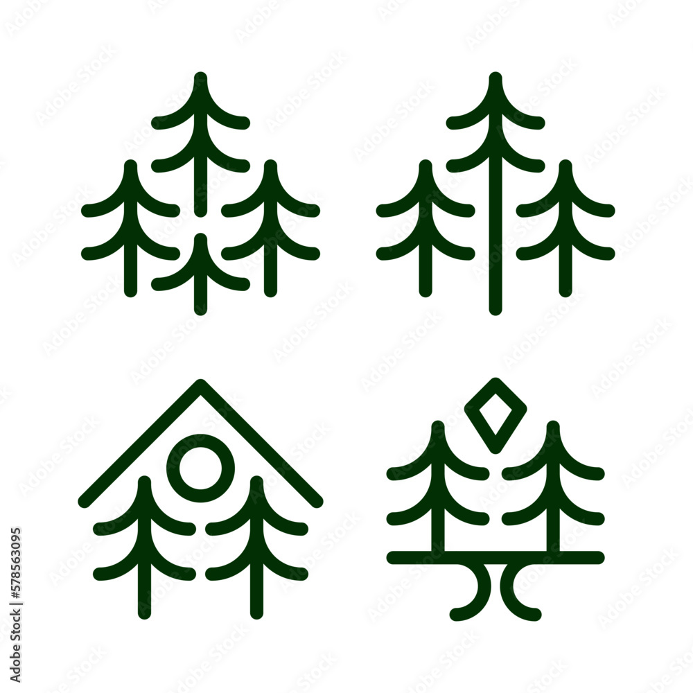 Obraz premium Monoline Tree Illustration Set