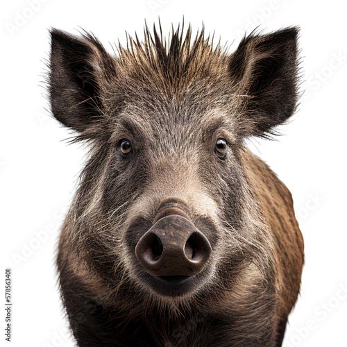 wild boar face shot , isolated on transparent background cutout , generative ai Fototapet