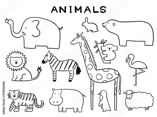 動物の手描きイラストセット