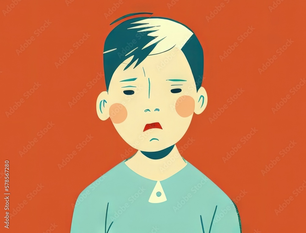 A young boy with a confused look of stereotyping on his face. Art concept. AI generation. A young boy with a confused look of stereotyping on his face. Art concept. AI generation.