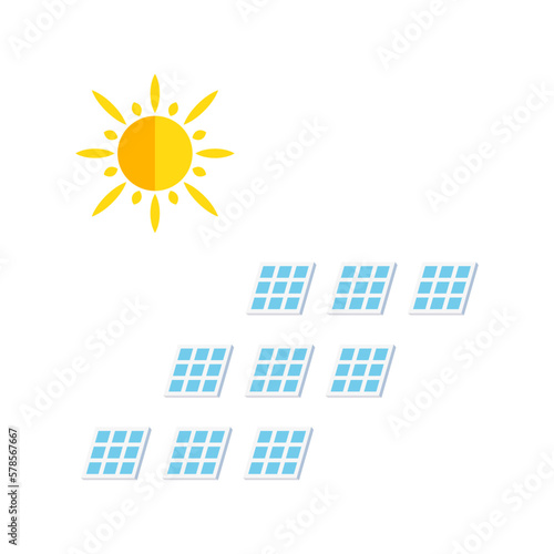 Solar panels with sun vector icon logo line colored EPS 10. Renewable energy illustration. Conversion power from sunlight into electricity. Eco awareness sign. Isolated on white for web, app, dev