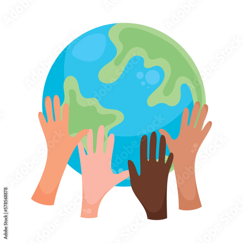 diversity hands lifting planet earth