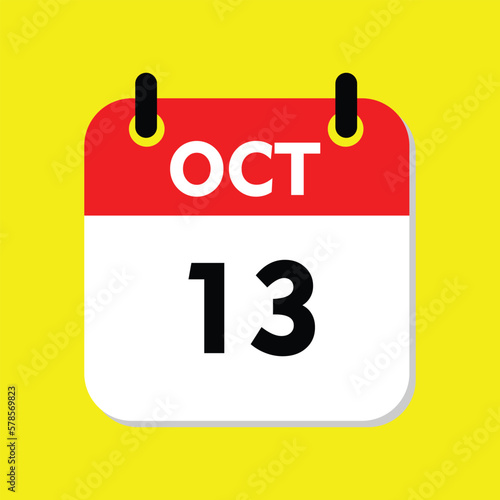 new calendar, 13 oktober icon with yellow background, calender icon