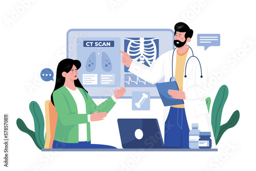 Doctor shows the results of the CT scan to the patient
