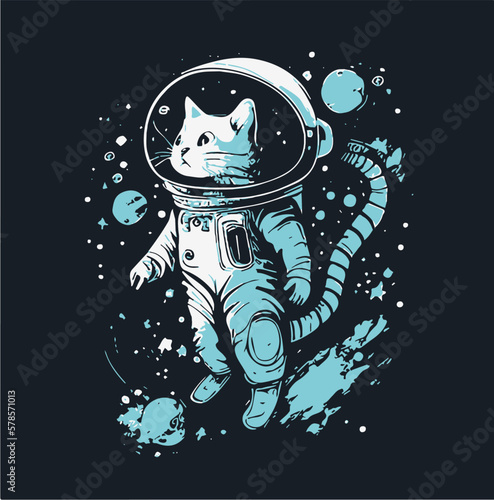 robot cyborg illustration, sweet astronaut cat in space, vector art 