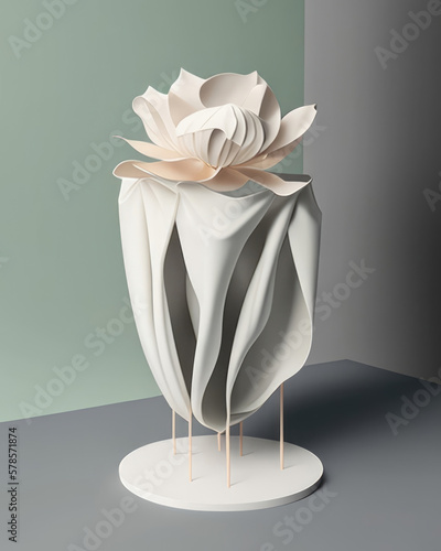 Poetic petals suspended in a breeze of fabric. Podium  empty showcase for packaging product presentation  AI generation.