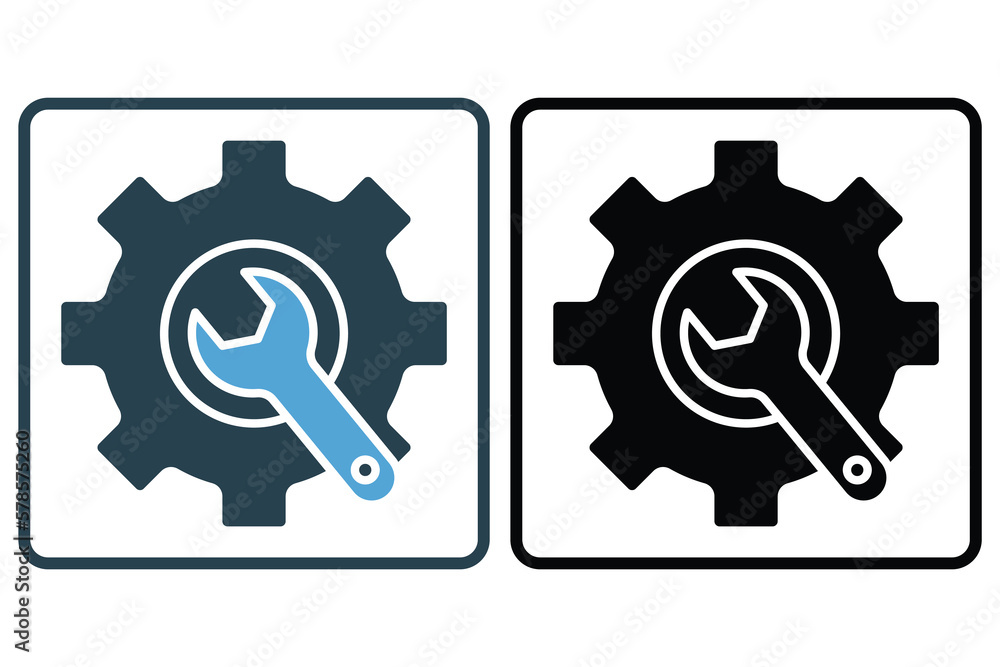 Wrench icon illustration with gear. icon related to tool. Solid icon style. Simple vector design editable Wrench icon illustration with gear. icon related to tool. Solid icon style. Simple vector design editable