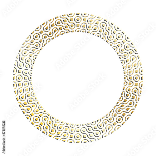 Golden wide round abstract geometric fractal frames for decorative headers. Gold metal ornates mosaic frames with leaves isolated on white background. Vector