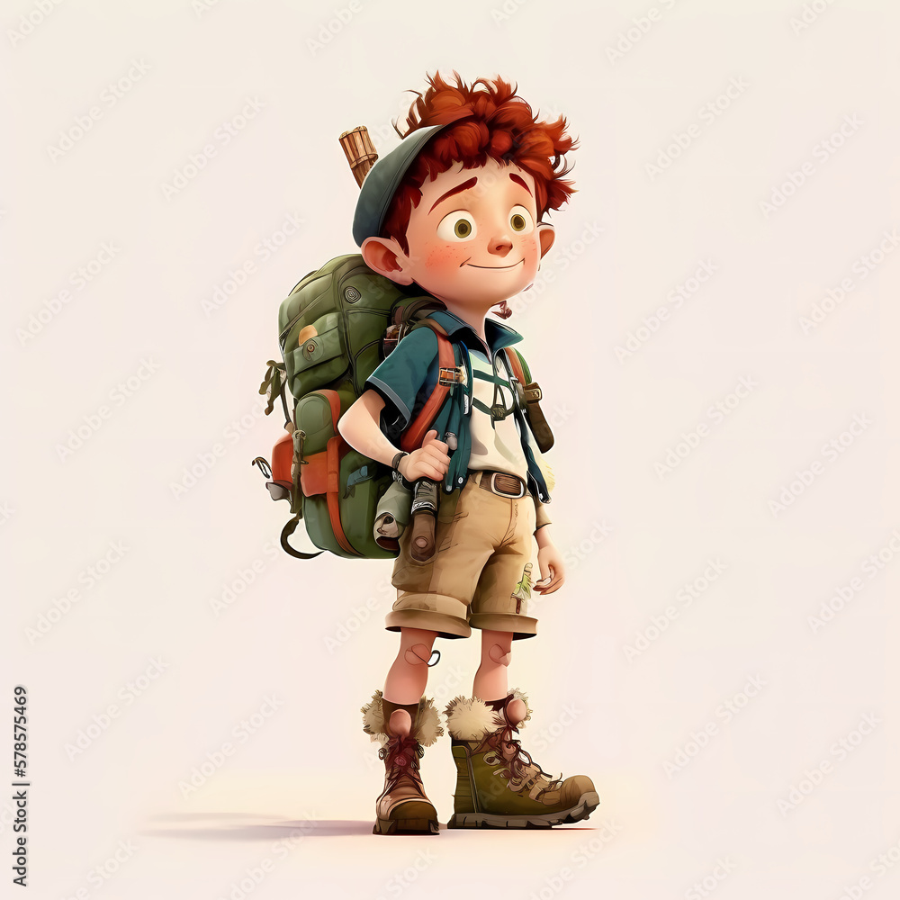 Happy smiling boy adventurer isolated white. Generative AI Happy smiling boy adventurer isolated white. Generative AI