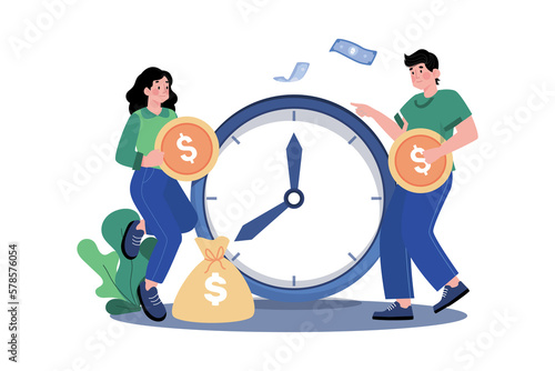 Man and woman exchange money for time
