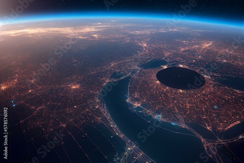 Fotobehang realistic united arab emirates from space, UAE from space, night saudi arabia from space 3d render