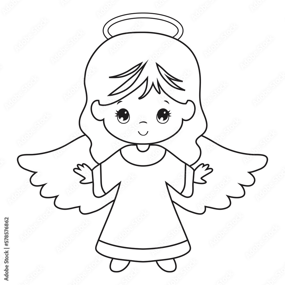 Cute angel outline vector cartoon illustration Cute angel outline vector cartoon illustration