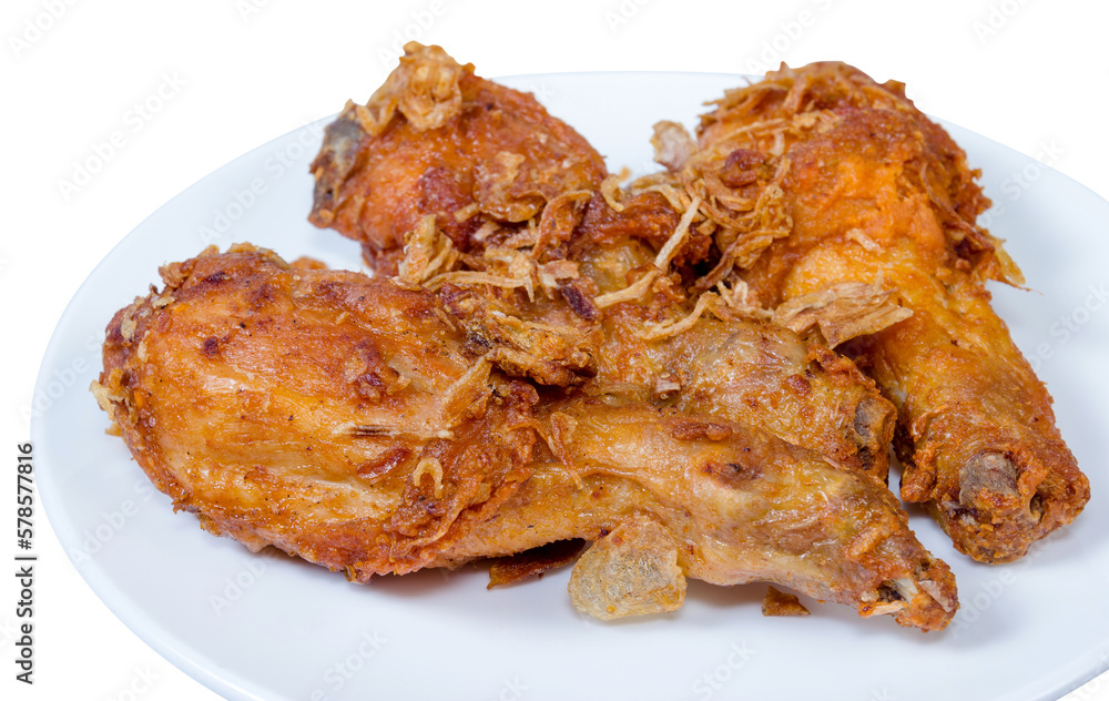 Fried Chicken Drumstick on white dish isolated Fried Chicken Drumstick on white dish isolated