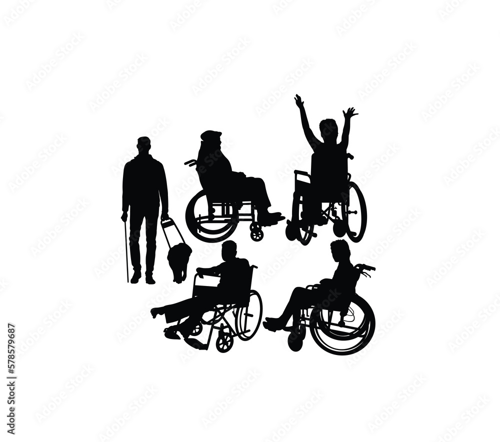 Handicapped and wheelchair Silhouettes, art vector design
