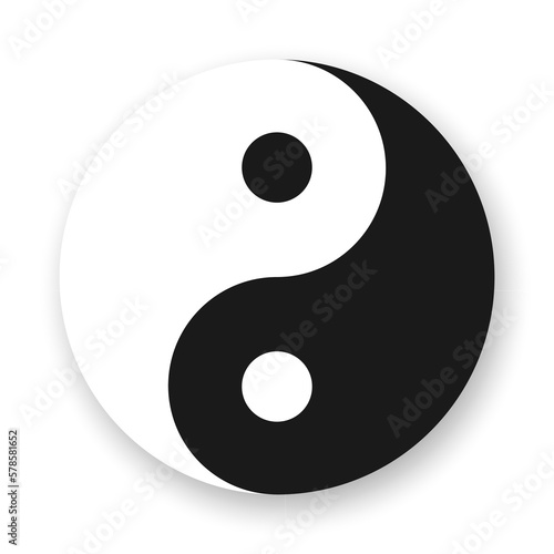 Yin yang flat icon. Black and white vector element with shadow underneath.