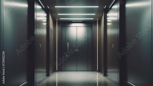 metal elevator door in corridor, front view