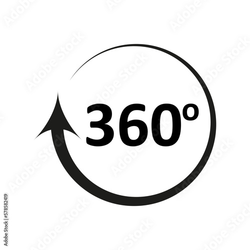 icon with 360 degree circular arrow. Vector illustration.