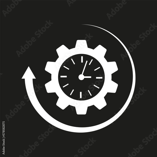 Clock in gear icon. Business idea concept. Time clock. Schedule concept. Vector illustration.