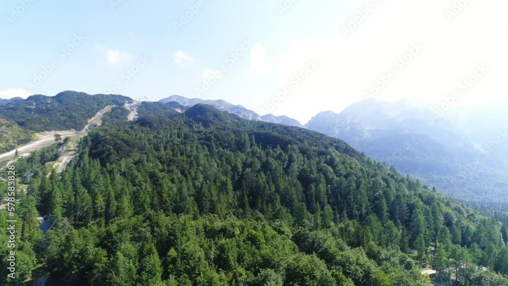 Aerial Drone Above Vogel Mountain Ski Resort, Alpine Forest Green Triglav National Park in Slovenia, Bohinj, European Travel and Tourism Destination Aerial Drone Above Vogel Mountain Ski Resort, Alpine Forest Green Triglav National Park in Slovenia, Bohinj, European Travel and Tourism Destination
