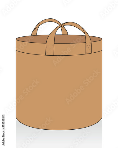 Brown Fabric Grow Bag With Round Shape And Handles Template On White Background, Vector File
