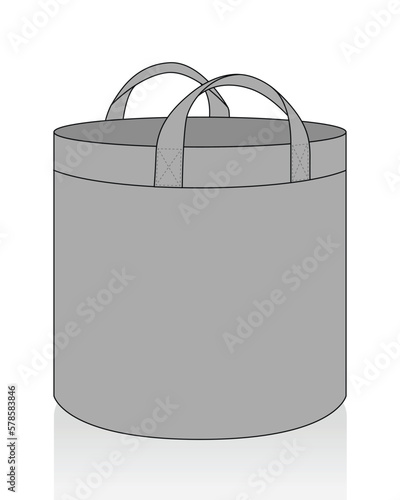 Gray Fabric Grow Bag With Round Shape and Handles Template on White Background, Vector File