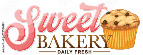 Bakery text banner with cupcake
