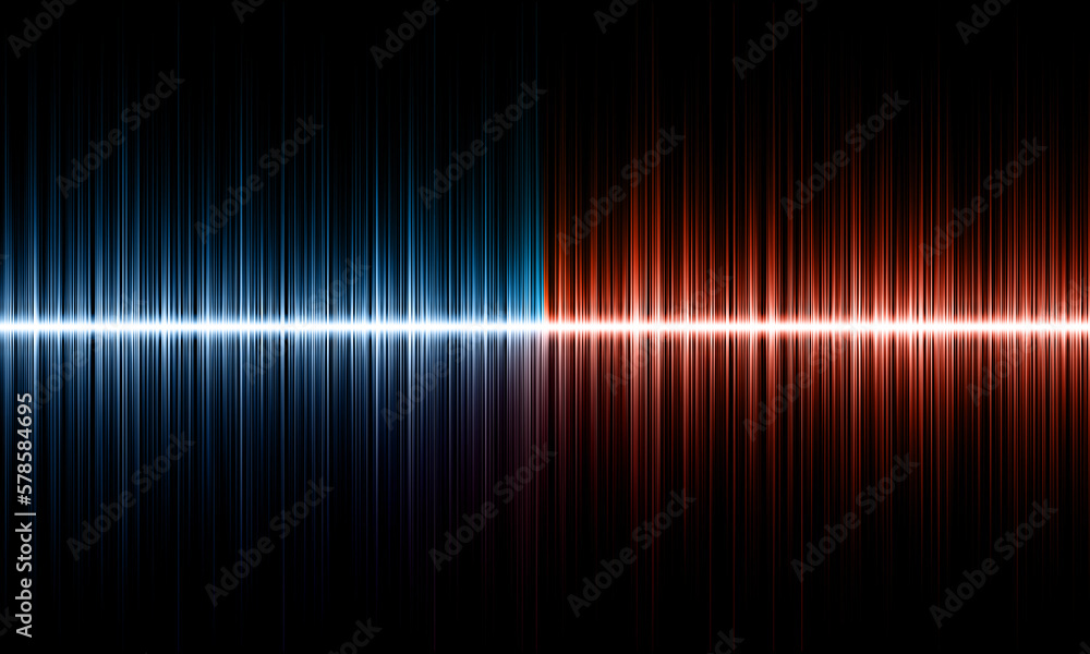 Music abstract concept illustration, sound wave glowing, graphic resource.