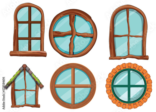 Set of hobbit house window element decoration
