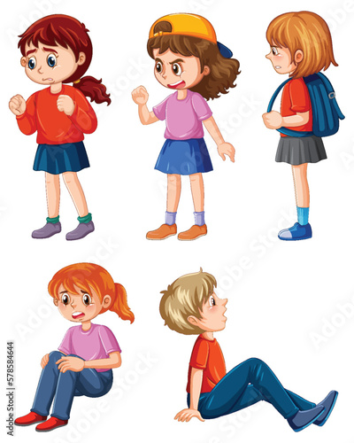 Set of bully kids cartoon character