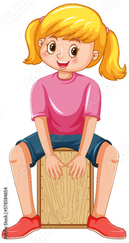 Girl playing cajon drum vector