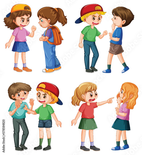 Set of bully kids cartoon character