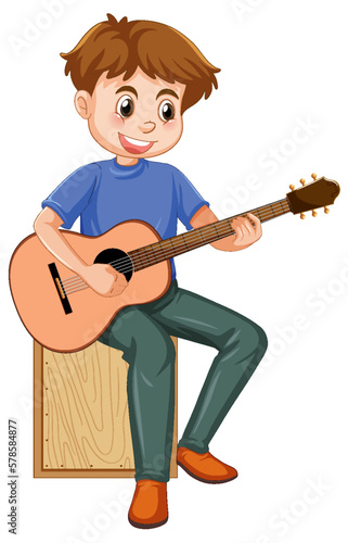 Boy playing acoustic guitar vector