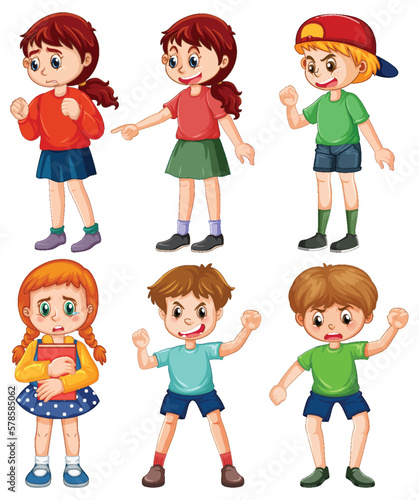Set of bully kids cartoon character