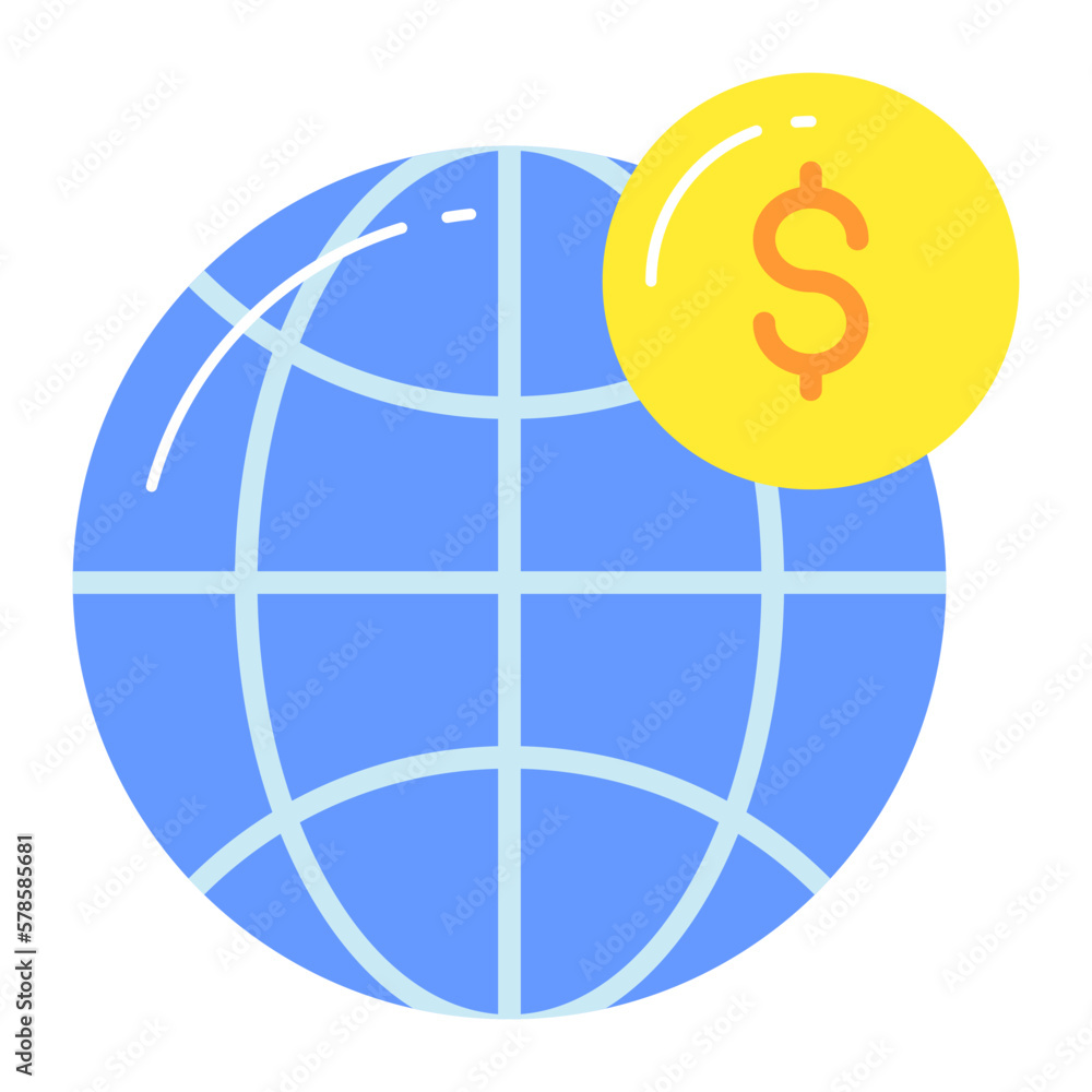 Dollar coin with globe, vector design of world economy Dollar coin with globe, vector design of world economy
