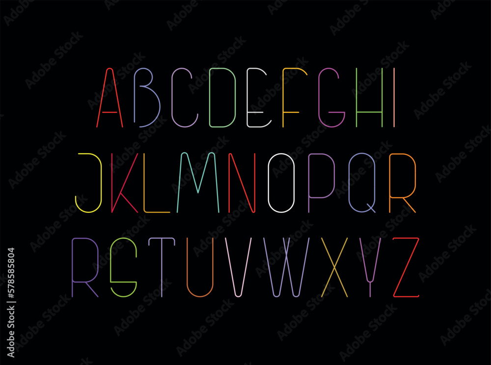 Neon colors isolated on a black background Line Art Font vector design.
Each one of the design element created on a separate layer. Neon colors isolated on a black background Line Art Font vector design.
Each one of the design element created on a separate layer.