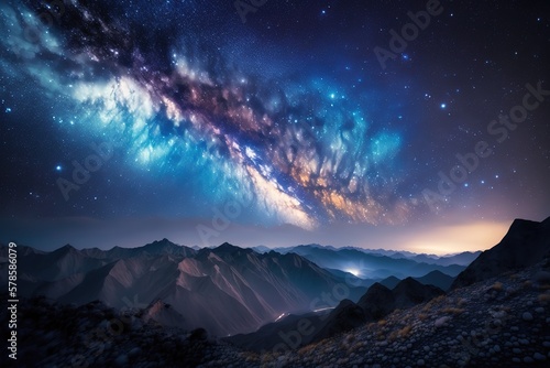 Scene of milky way and starry sky on high mountains in summer, AI generated