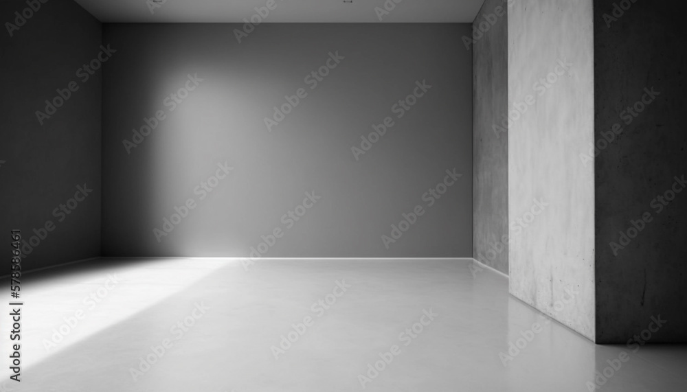 Empty concrete floor for presentation and white decorated wall, tree-dimensional architecture, exhibition mock up purposed, 3D rendering, Generative AI Empty concrete floor for presentation and white decorated wall, tree-dimensional architecture, exhibition mock up purposed, 3D rendering, Generative AI