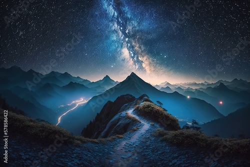 Scene of milky way and starry sky on high mountains in summer, AI generated © Priya