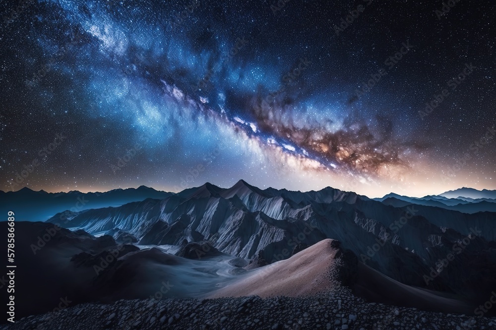 Scene of milky way and starry sky on high mountains in summer, AI generated