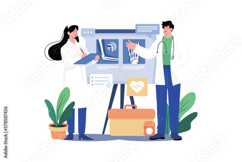 Male doctor discussing with a female intern