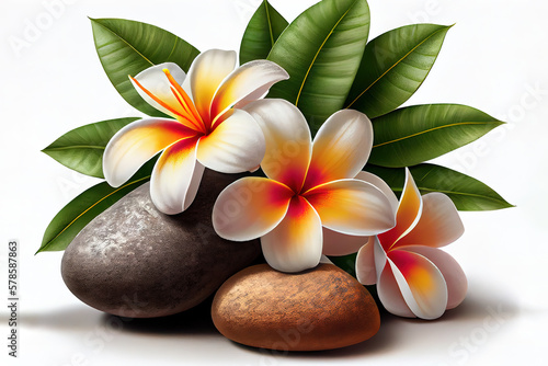 spa stones with frangipani. Generative Ai