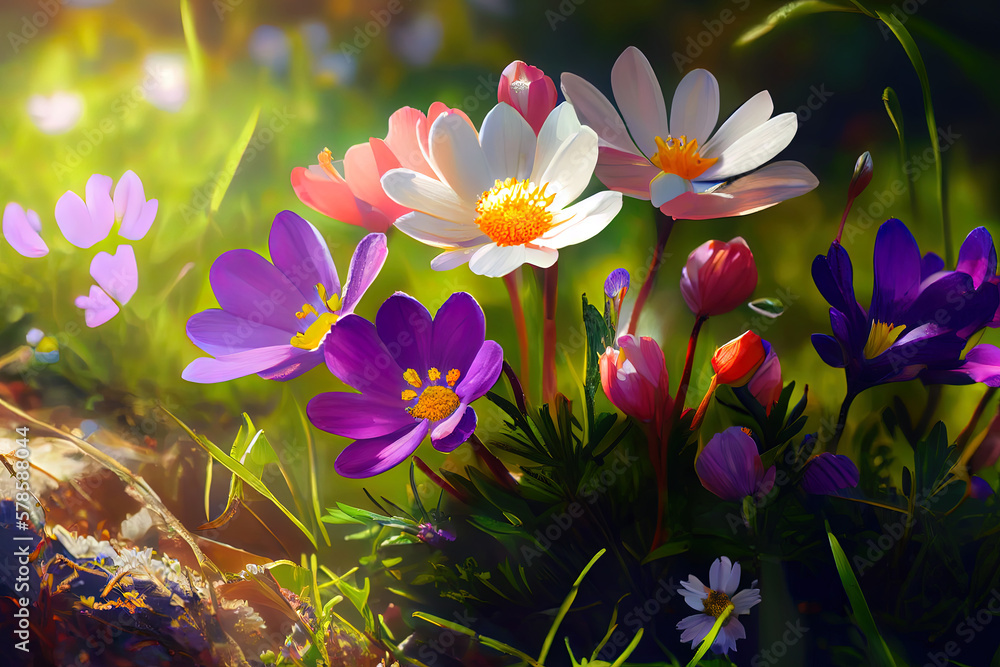 Springtime. Spring Flowers in Sunlight. Generative Ai Springtime. Spring Flowers in Sunlight. Generative Ai