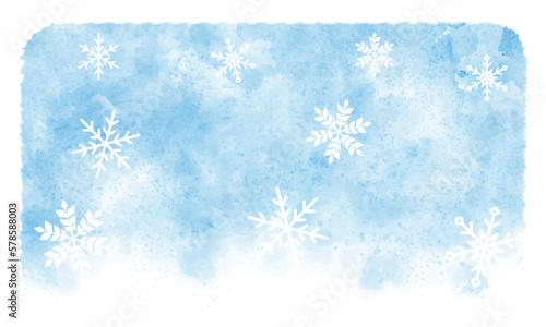 雪の結晶の背景素材、水彩風、手描き風