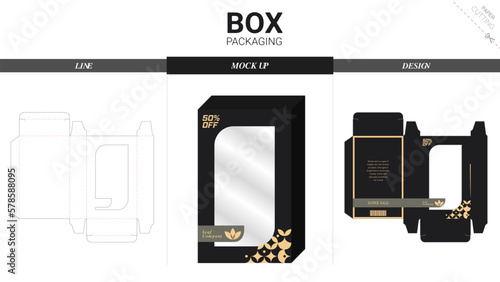 Box packaging and mockup die cut template