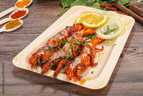 Indian cuisine - grilled prawn with spices