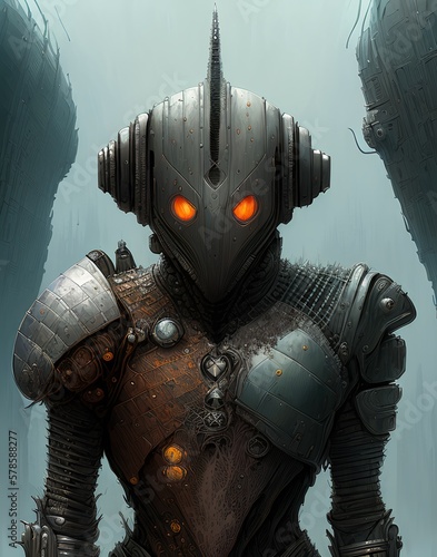 Robot with glowing orange e...