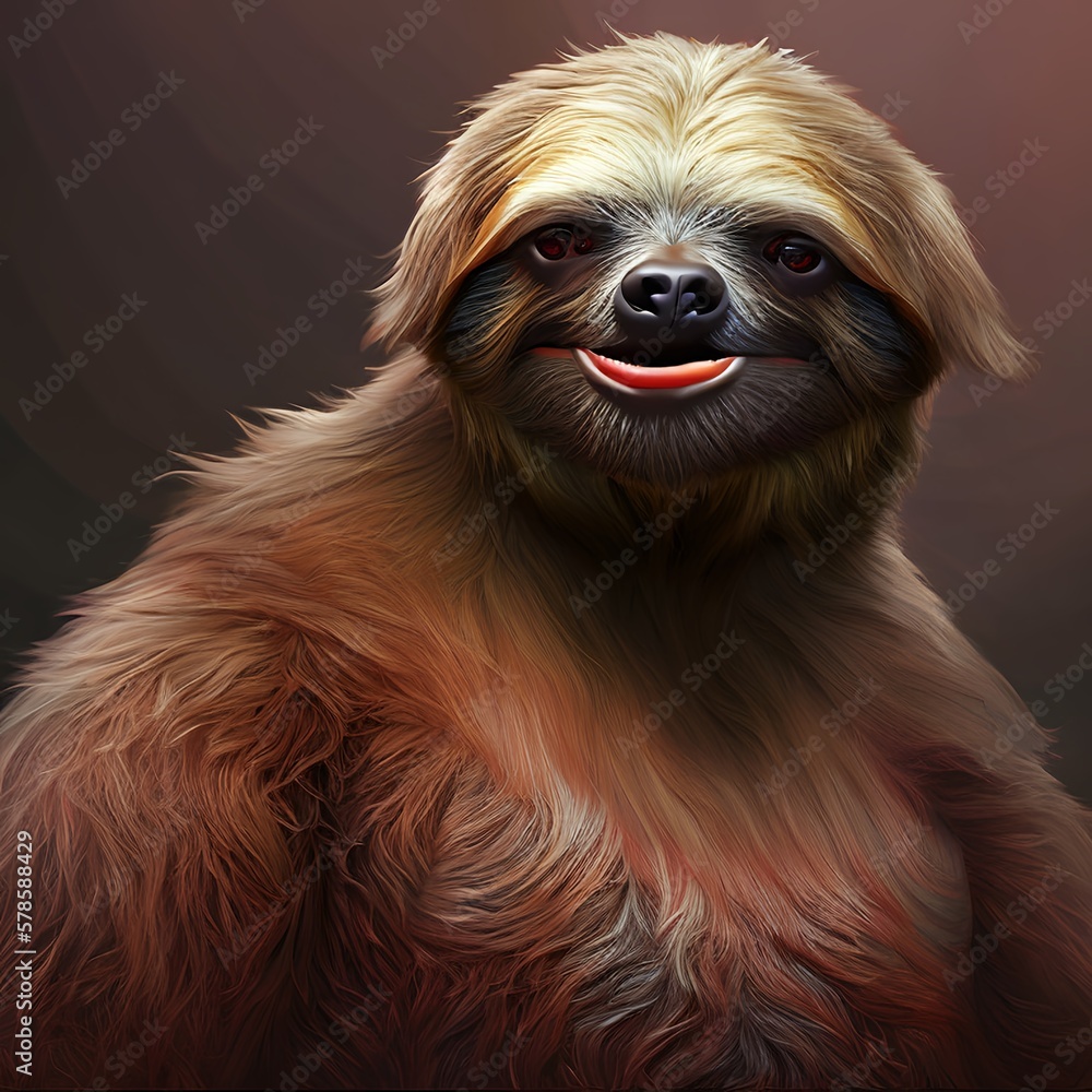 Portrait of a sloth. Digital painting. Generative AI.