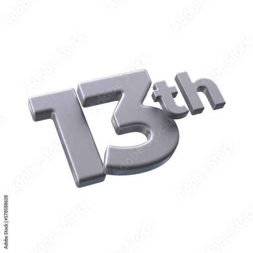 13th 3d illustration with Silver color