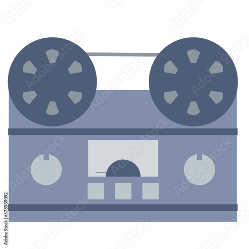 Vintage reel tape recorder icon with retro style for nostalgia design. Reel to reel audio tape recording. Vector illustration of retro tape recorder with flat style. Graphic resource of old technology