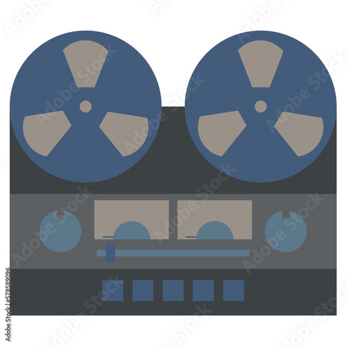 Vintage reel tape recorder icon with retro style for nostalgia design. Reel to reel audio tape recording. Vector illustration of retro tape recorder with flat style. Graphic resource of old technology